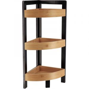 Tendance Meuble Etagère d'angle 3 niveaux en Bambou et bois Noir H 61 cm