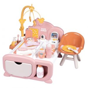 Smoby Baby Nurse - Nurserie Cocoon - pour Poupons Jusqu'à 42 cms - Nombreux Accessoires et Fonctions de Jeux - Matière Recyclée - A Partir de 3 Ans - Fabrication Française