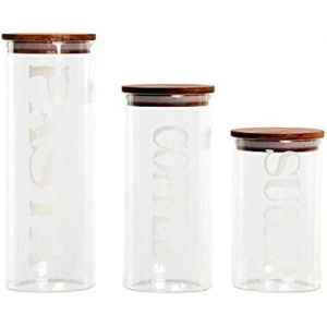 Bocal lettres verre borosilicaté DKD Home Decor Acacia 10,2x10,2x27,7 cm (x3)