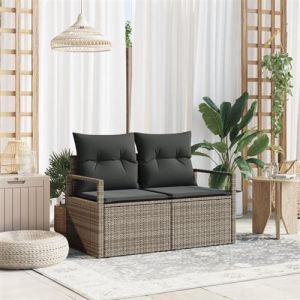 VidaXL Canap&eacute; de jardin 2 places avec rangement et coussins en poly rattan gris 42006764