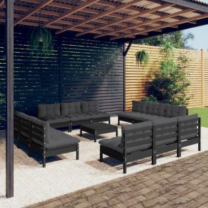 VidaXL Salon de jardin 13 pcs avec coussins anthracite Bois de pin Noir