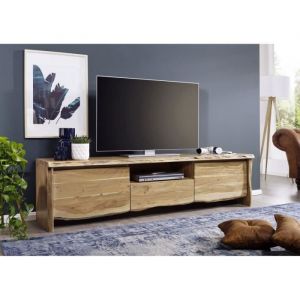 Meuble TV - Bois massif d'acacia laqu&eacute; (Bois naturel) - Design naturel - PURE EDGE 702