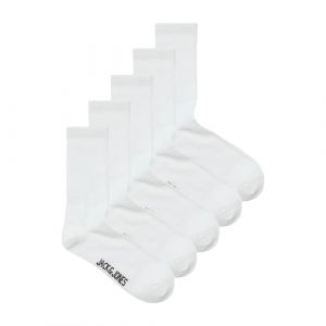 Jack & Jones Lot de 5 Chaussettes de Tennis Jacbasic, Blanc/Blanc-Blanc-Blanc-Blanc, Taille Unique Homme