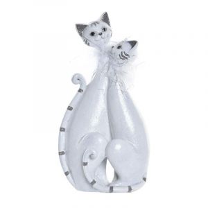 Figurine décorative 15 x 10 x 29 cm blanc chats romantique
