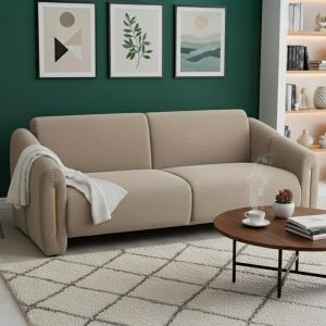 Canapé 3 places design Maximilien Métal doré et Velours côtelé Taupe