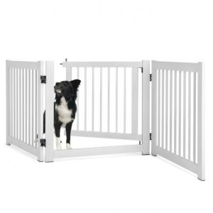 Coast grille pliante en trois parties pour chiens avec portillon en pin pour portes/étages 61 cm de haut blanc