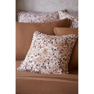 L'effet Papillon - Coussin d&eacute;houssable 40 x 40 cm gaze de coton imprim&eacute;e capucine pampa Naturel