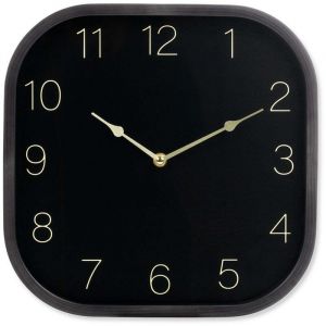Horloge murale carr&eacute;e d&eacute;corative noire minimaliste 30 cm