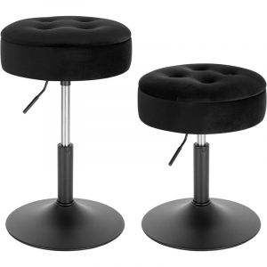 2x Tabouret de Bar Bas en Velours avec Espace de Rangement. Chaise de Bar Ronde. Réglable 49.5-65cm. Noir BH329sz-2 - Woltu