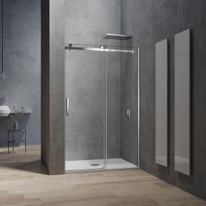 Porte de douche 140x195 Style industriel système coulissant à roulette en verre trempé transparent 8 mm accessoires chromés