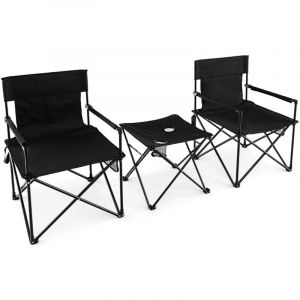 Helloshop26 - Lot de 2 chaises de camping pliante charge 180 kg table d'appoint porte-gobelets poches de rangement pique-nique pêche noir