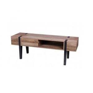 Meublorama - Meuble tv lovy – Bois avec Pieds en Métal Noir, 1 Tiroir et 1 Niche
