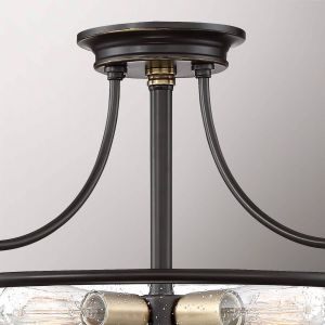 Quoizel Plafond Griffin E27 40W Acier, verre transparent Bronze palladien avec accents en laiton altéré b: 52,8 cm Ø52.8 cm dimmable