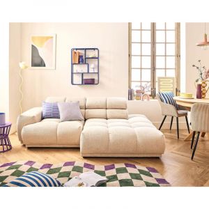 Matera - canapé d'angle droit 3 places avec têtières réglables en tissu texturé - Beige
