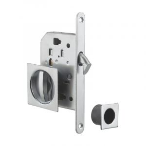 THIRARD SERRURE &Agrave; CROCHET &agrave; condamnation pour porte coulissante chrom&eacute; satin, rosaces carr&eacute;s