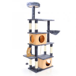 Fudajo - Arbre à chat en Gris foncé 161cm Griffoir Escalade Abri Maisonnette Niche Animal domestqiue - grau