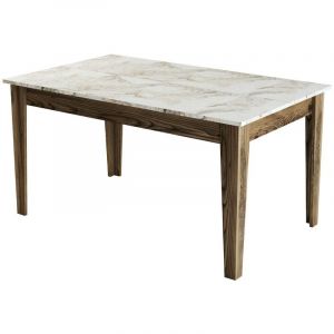Menzzo Table de salle &agrave; manger avec rangement Fiorita 145cm Bois et Blanc Effet marbre