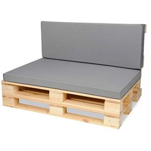 Image de SuperKissen24 Matelas Coussin Dossier pour Palette Canapé 120x80 cm et Appui 120x40 - imperméable - Mousse - Gris