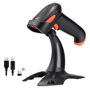 Tera Pro Lecteur de Code &agrave; Barres Bluetooth sans Fil 2.4GHz 1D/2D Douchette de Code Barres avec USB2.0 Scan Automatique Rapide et Pr&eacute;cis, Support Mains Libres, HW0002 Corail