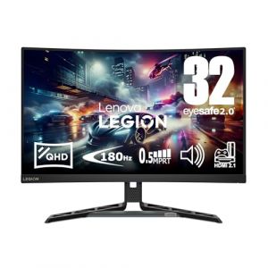 Lenovo Legion R32qc-30 32 Inch, QHD Gaming Monitor with Eyesafe (VA Panel, 180Hz, 0.5 MPRT, HDM 2.1 , DP, FreeSync, HDR10, Integrated Speakers) - Tilt/Lift/Swivel Stand