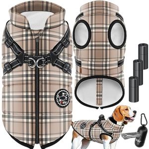 LOVPET Veste pour chien Manteau pour chien avec harnais 45 sacs à crottes + distributeur inclus Gilet d'hiver pour chien doublé et imperméable Gilet
