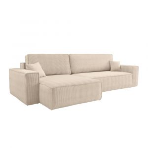 Loungitude Canapé d'angle max réversible et convertible en velours côtelé - Beige