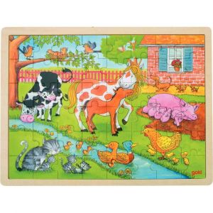 Image de Goki Puzzle à cadre en bois de 48 pièces La vie à la ferme