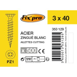 Fix'Pro Vis à bois tête fraisée PZ - 3x40 - 500pces - Fixpro