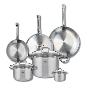 Elo 9512850 Batterie de cuisine 6 pièces, Ensemble de 3 Poêles de cuisson 24, 28 et 32 cm et 3 faitouts 12, 20 et 26 cm Profi Citrin, inox, induction
