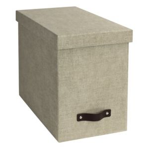 Bigso Box of Sweden boite à dossiers suspendus avec couvercle – jolie boîte à archives incluant 8 chemises – boîte à dossiers en panneaux de fibres et papier élégant effet lin – beige