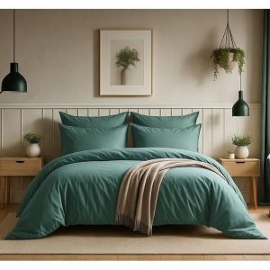 Parure de couette - 3 pièces - 260 x 240 cm - 100 % coton - 57 fils - bleu canard