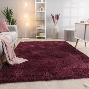 Tapis De Salon Poils Longs Fausse Fourrure Shaggy Moelleux Monochrome, Dimension:140x200 cm, Couleur:Pourpre