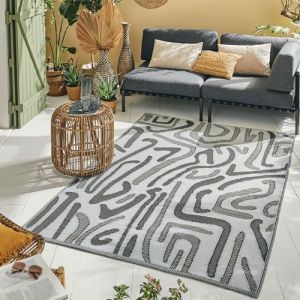 Nazar Tapis ext&eacute;rieur r&eacute;versible motif artistique - Noir - 120x160 cm