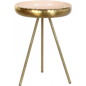 Pegane Table d'appoint ronde en aluminium coloris rose dore - diametre 43 x hauteur 61 cm -