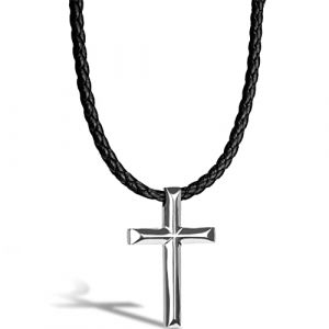 SERASAR | Collier en Cuir pour Homme Avec Pendentif "Cross" en Argent | Cadeau Parfait | Avec Boîte à Bijoux | Modèle N011-50