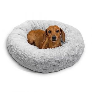 Best Friends by Sheri The Original Calming Donut - Coussin pour Chat/Chien Lux - Fausse Fourrure - Gris - S/58 x 58 cm