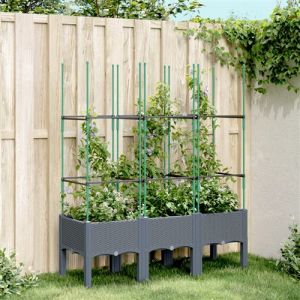 VidaXL Jardinière avec Treillis, Lit Surélevé, Bac à Fleurs, Pot de Plantes, Boîte à Fleurs Jardin Patio Terrasse Extérieur, Gris PP