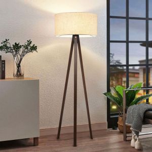 Menzzo Lampadaire Tympanum trépied Bois Marron et Beige
