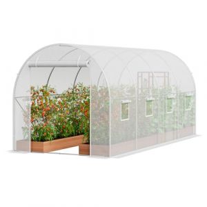 VEVOR Serre Tunnel Jardin, 445x194x192 cm, Tente Abri Plantes avec Cadre en Acier Galvanisé, Couverture en PE Blanche, Porte à Glissière Enroulable, 8 Fenêtres, pour Extérieur Cultiver Légumes Fleurs