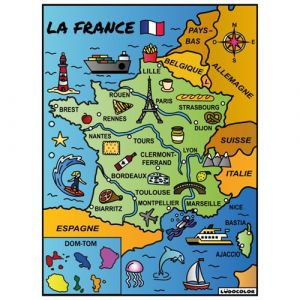 Coloriage - Carte de France - Tableau &agrave; colorier - Avec contours velours noir - D&egrave;s 3 ans