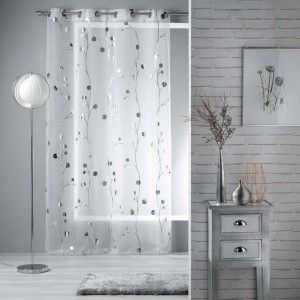 Voilage (140 x 240 cm) Cloc ttes Blanc et argent