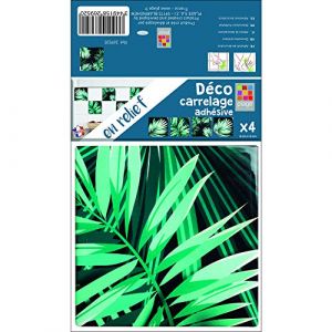 Image de Plage Sticker adhésif homestaging, Sticker déco carrelage feuilles vertes dessinées, 15 cm x 15 cm - Vert