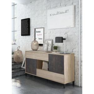 INDUSO - Commode Buffet 2 portes + 2 tiroirs au style industriel