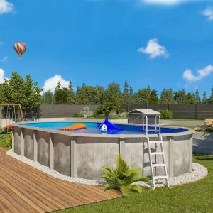 Image de Trigano Piscine hors sol acier et r&eacute;sine ovale 9,15 x 4,55 x 1,32 m gris d&eacute;grad&eacute; LIBERTY