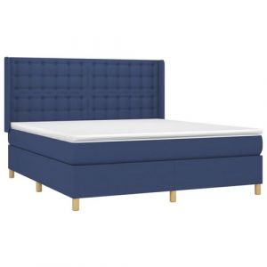 VidaXL Sommier à Lattes de Lit avec Matelas, Lit Rembourré, Lit Double, Lit Adulte de Chambre à Coucher Intérieur, Moderne, Bleu 160x200 cm Tissu