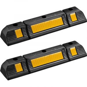 wiltec 2x butée de roue 60 x 12 x 8 cm – en Caoutchouc – 2,5 kg/pièce – avec Réflecteurs – Aide au stationnement Stop roues pour Parkings, Garages