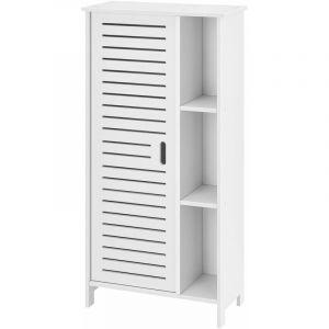 Image de Meuble colonne pour salle de bain meuble de rangement à porte avec 3 étagères 96 cm panneau de particules blanc 03_00058