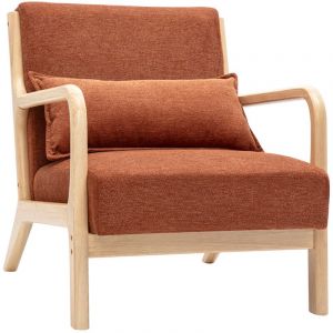 Miliboo Fauteuil scandinave en tissu effet velours terre brûlée et bois clair massif derry