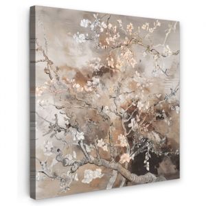 TABLEAU SUR TOILE Fleur d'amandier - Art - Van Gogh - Beige - Abstrait Tableau Chambre Adulte 90x90 cm