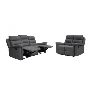 Loungitude Relaxxo - Ensemble Canapés Relax Manuels Léon 3 + 2 Places En Tissu Gris Foncé